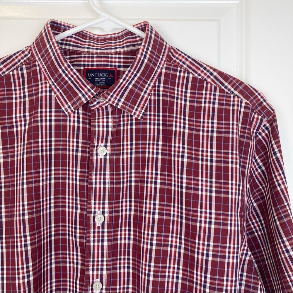 Untuckit Plaid Long Sleeve Button Up Shirt Burgundy Maroon Mens Medium